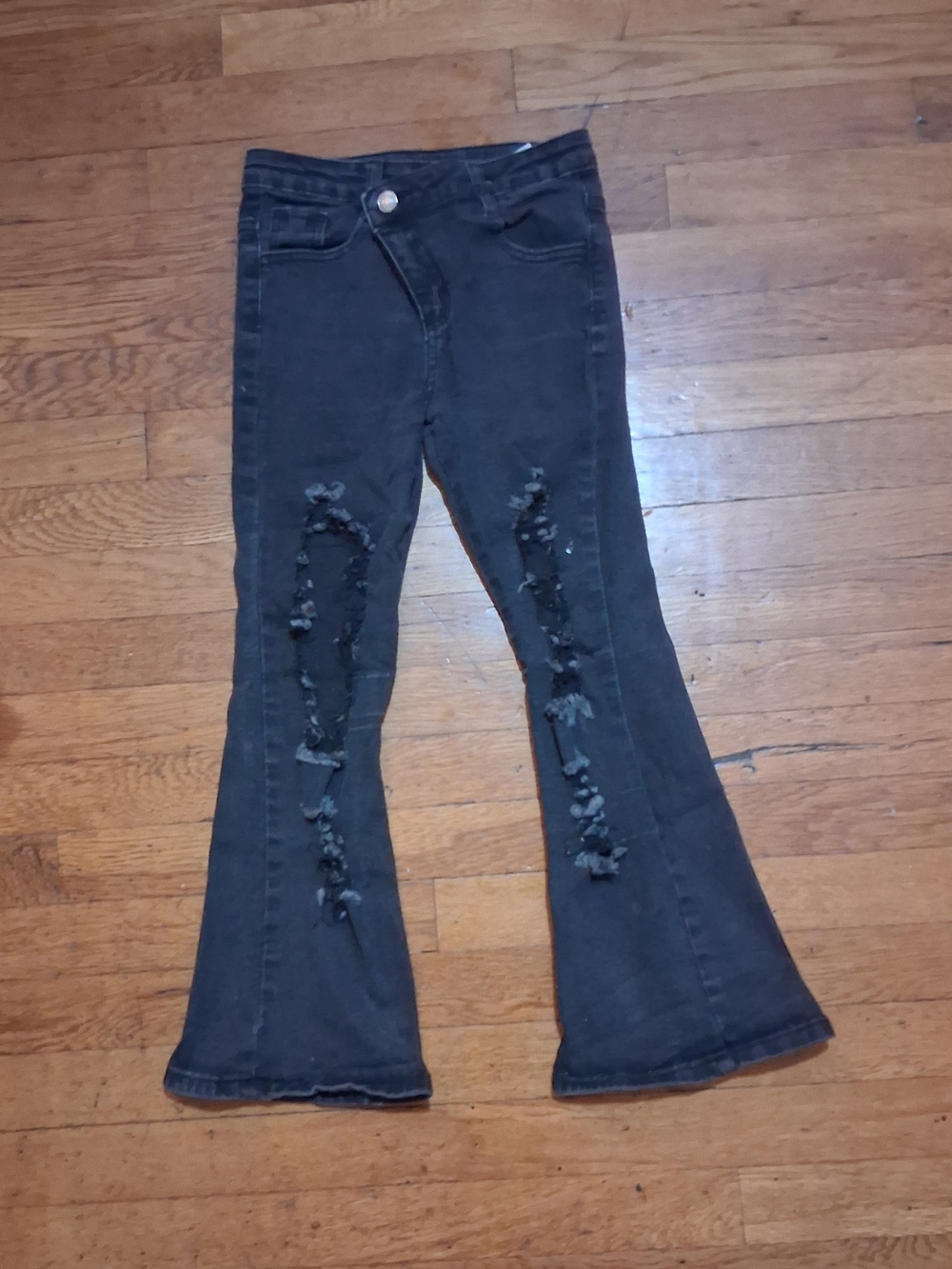 SHEIN Black Distressed Flare Jeans for Kids